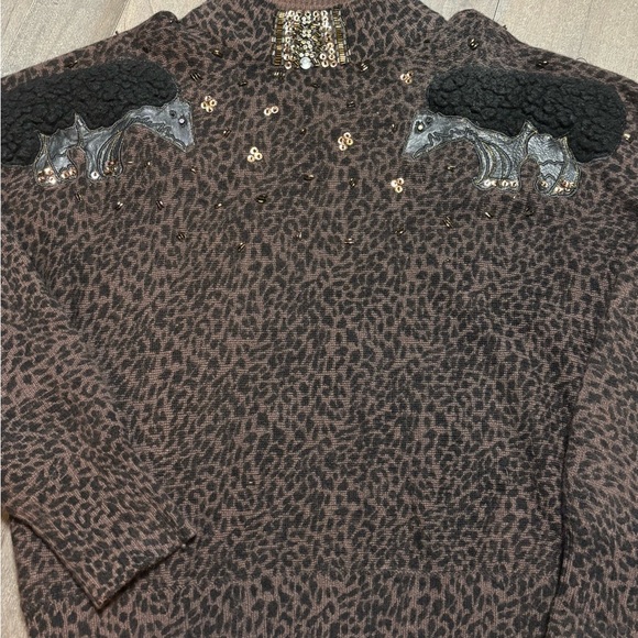Vintage 80s Cedars Lambswool Angora Sweater S Hong Kong Leather Hedgehog - Picture 3 of 11